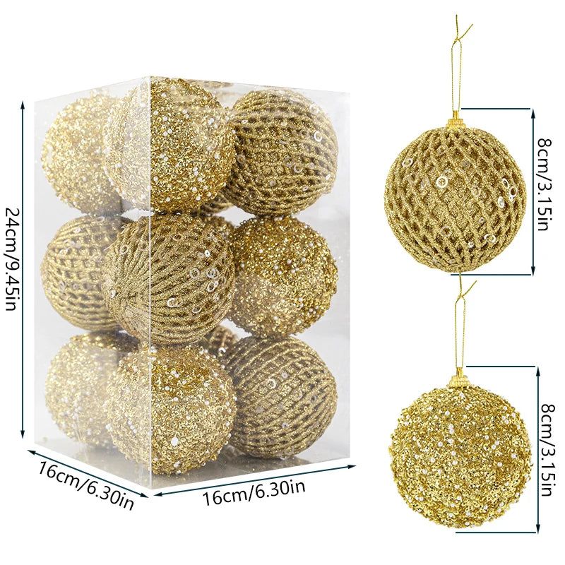 12-Piece Glitter Christmas Tree Ball Ornaments