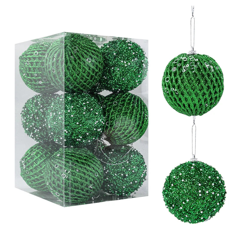 12-Piece Glitter Christmas Tree Ball Ornaments