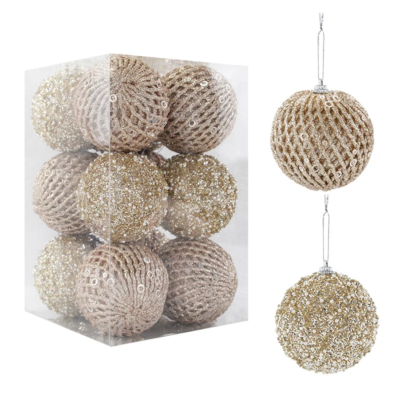 12-Piece Glitter Christmas Tree Ball Ornaments