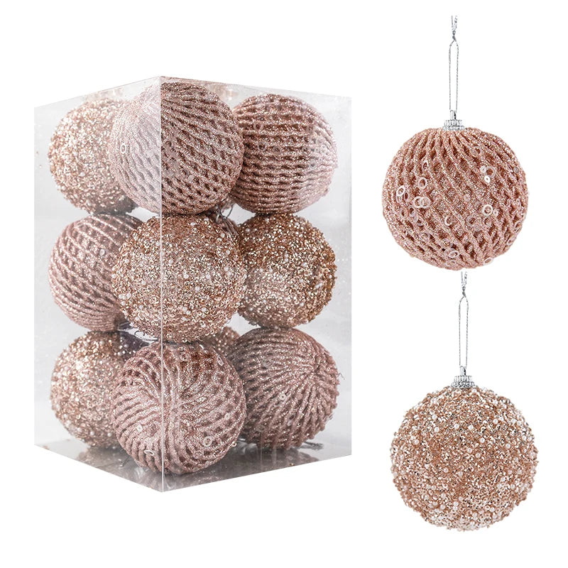 12-Piece Glitter Christmas Tree Ball Ornaments
