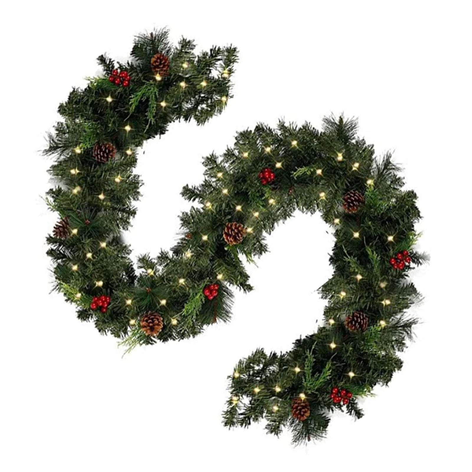 Christmas Garlands with Pinecones and Red Berries