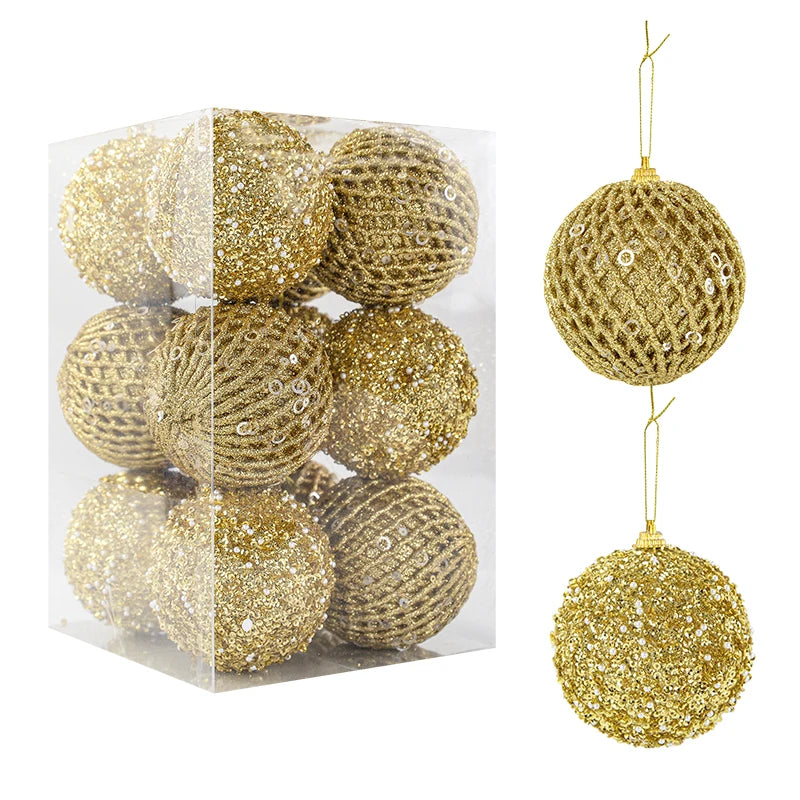 12-Piece Glitter Christmas Tree Ball Ornaments