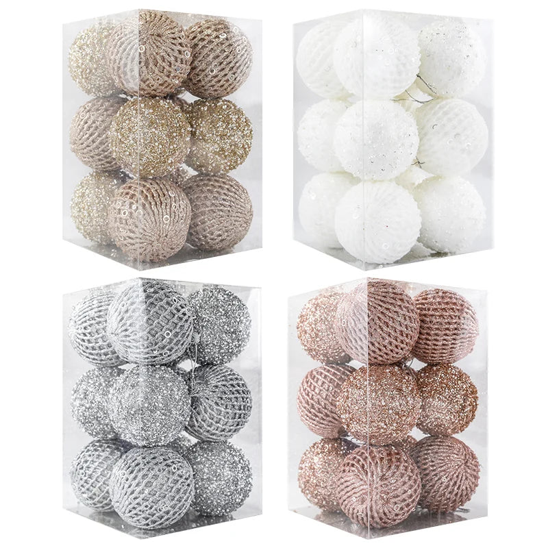 12-Piece Glitter Christmas Tree Ball Ornaments
