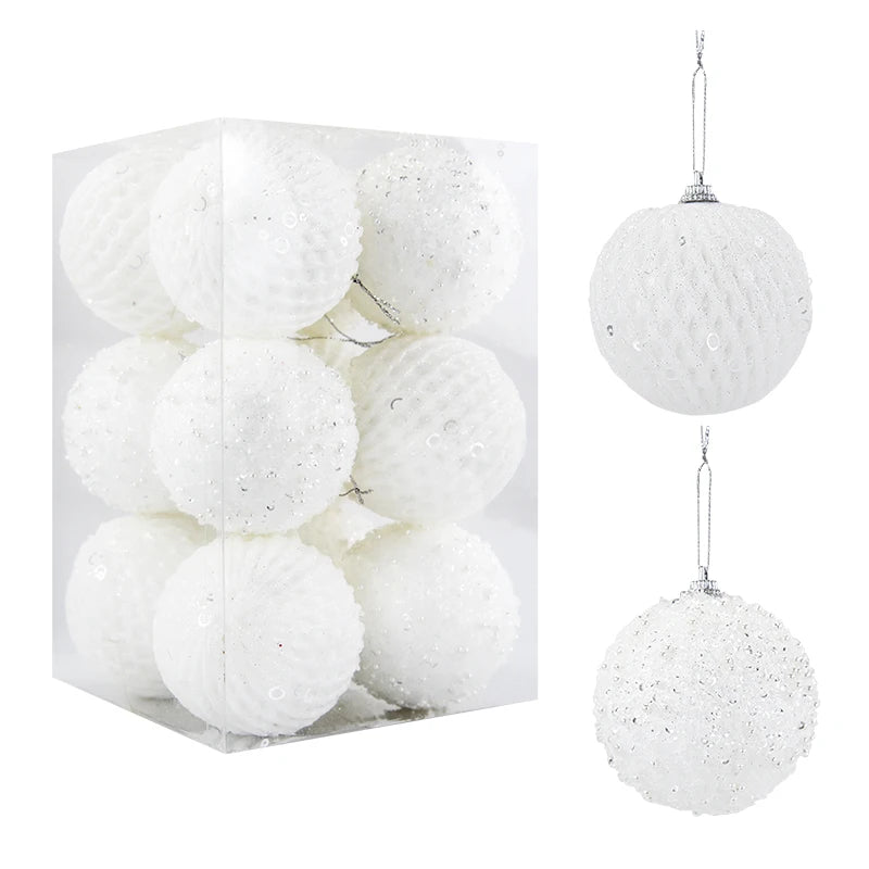 12-Piece Glitter Christmas Tree Ball Ornaments