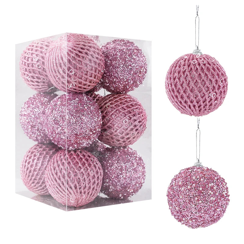 12-Piece Glitter Christmas Tree Ball Ornaments