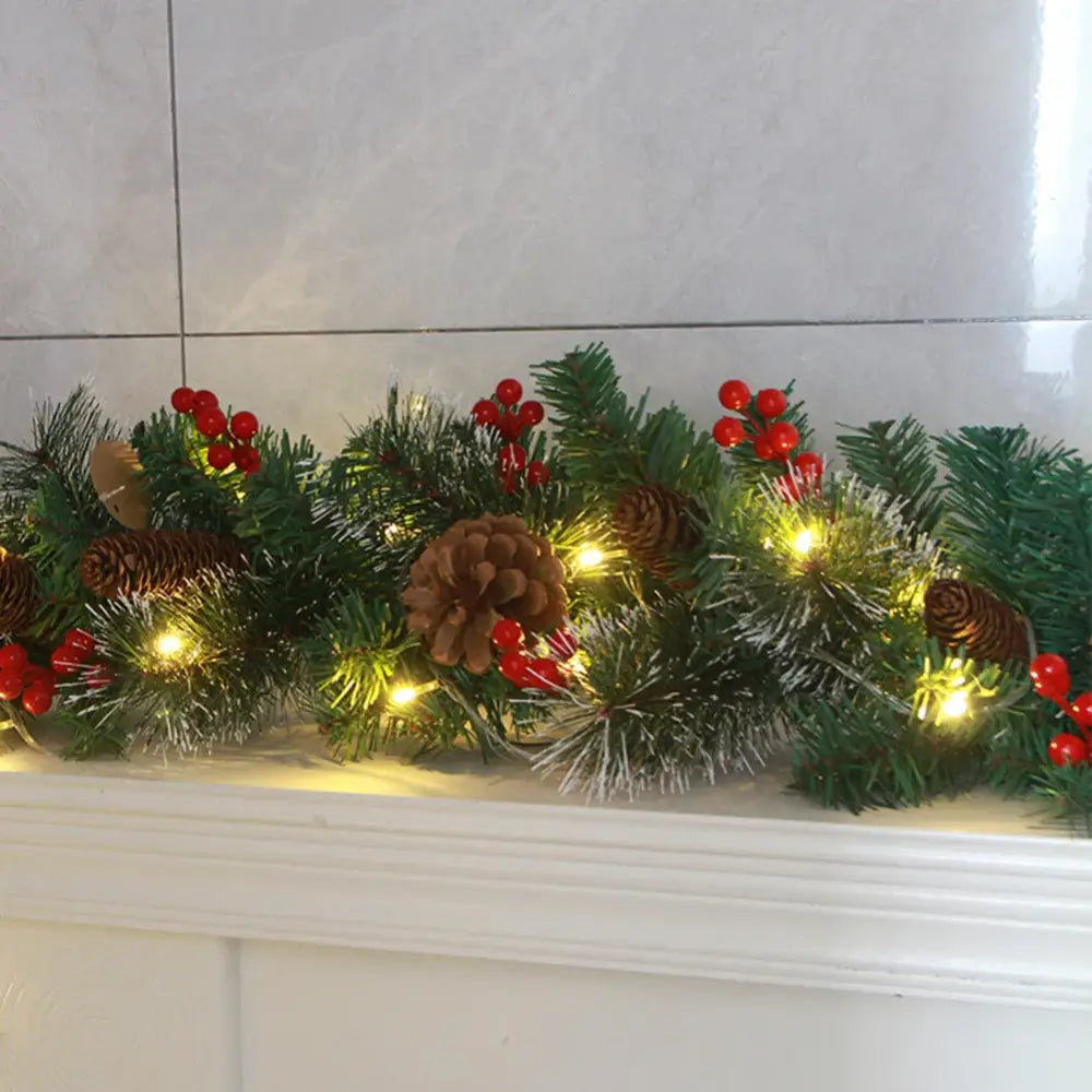 Christmas Garlands with Pinecones and Red Berries