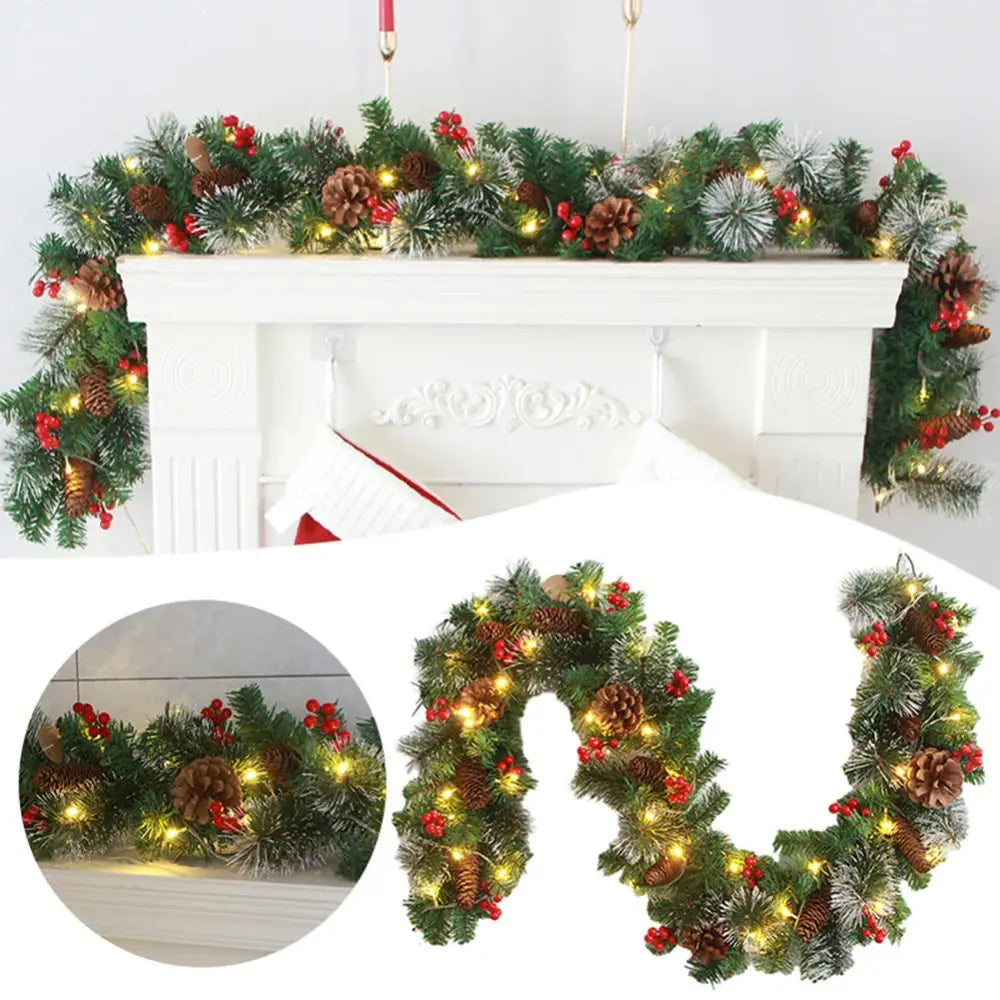 Christmas Garlands with Pinecones and Red Berries