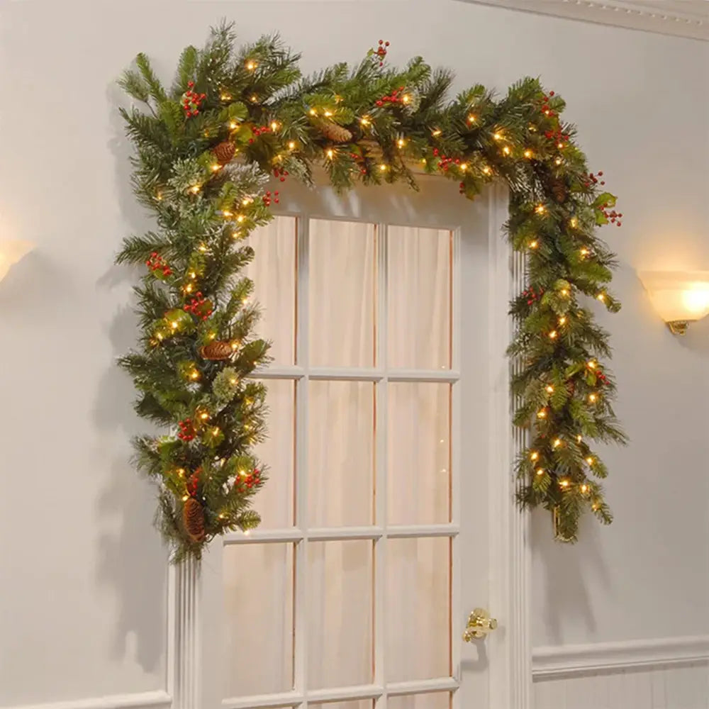 Christmas Garlands with Pinecones and Red Berries