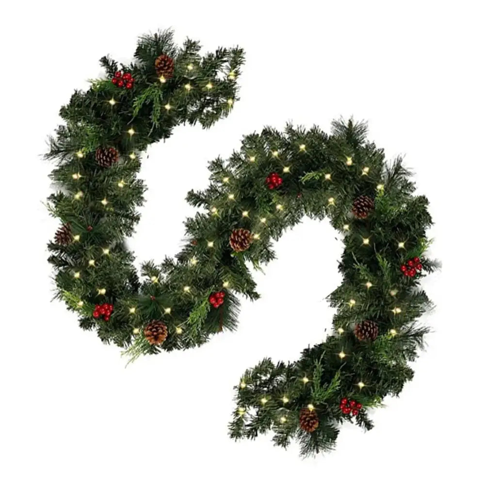 Christmas Garlands with Pinecones and Red Berries
