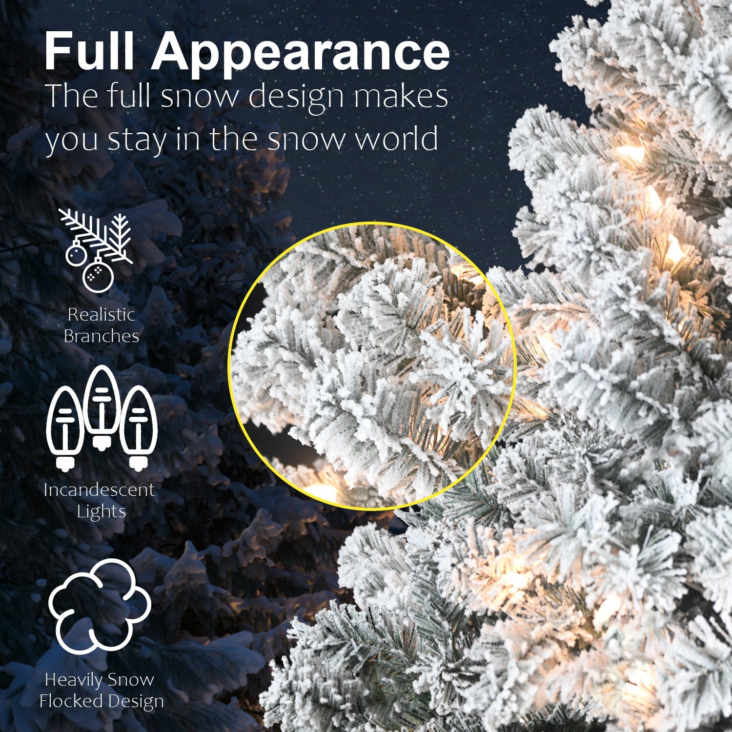 5FT Flocked Christmas Tree with Lights & Snowy Flocked Tips