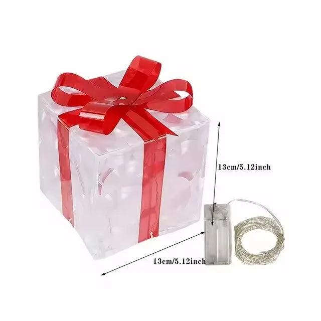 Christmas Glowing Gifts Box Decoration Ornament With Bow Lighting Box