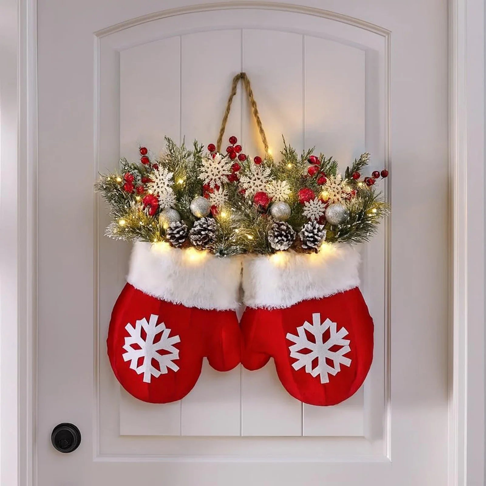 2025 Christmas Garland Creative Glove Shaped Simulated Flower Wreath Window Door Gate Decoration Door Sign Xmas Party Decoration