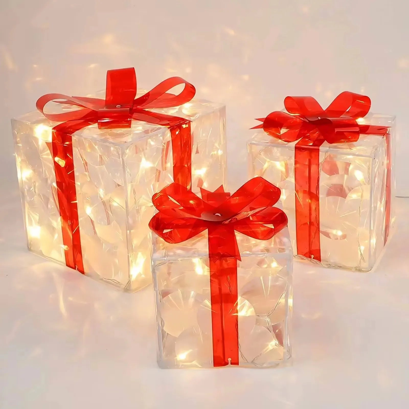 Christmas Glowing Gifts Box Decoration Ornament With Bow Lighting Box