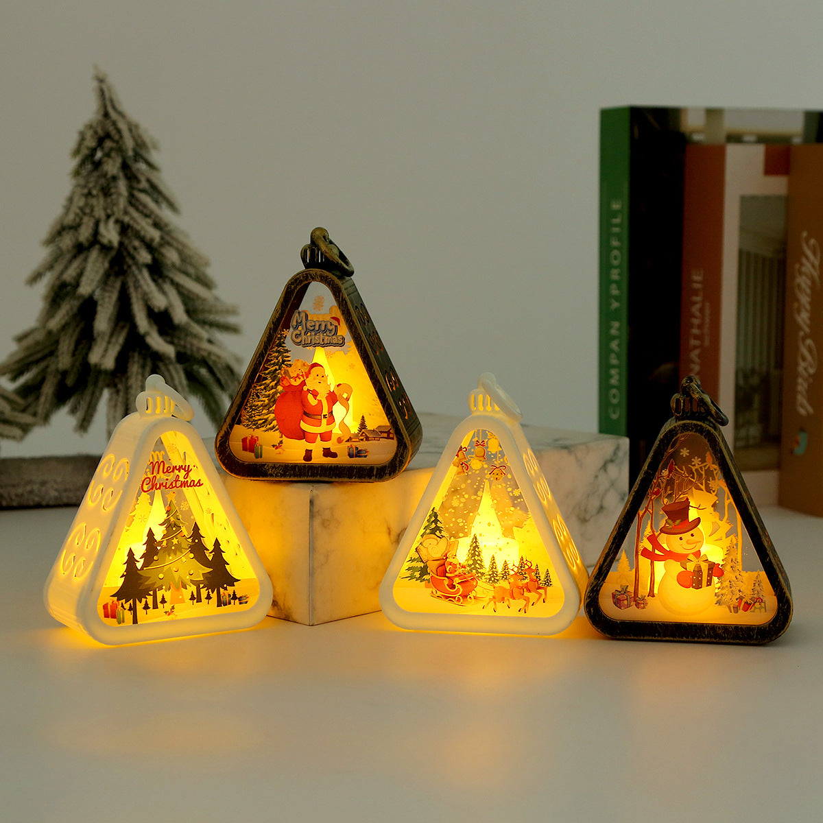 Bronze color Elk Charming Christmas Scene Mini Lanterns (Set of 3)