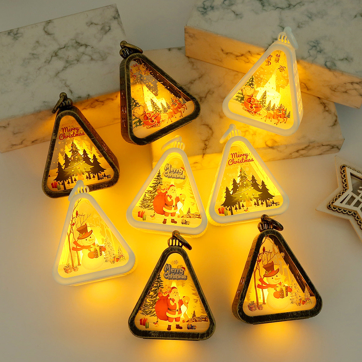 Bronze color Elk Charming Christmas Scene Mini Lanterns (Set of 3)