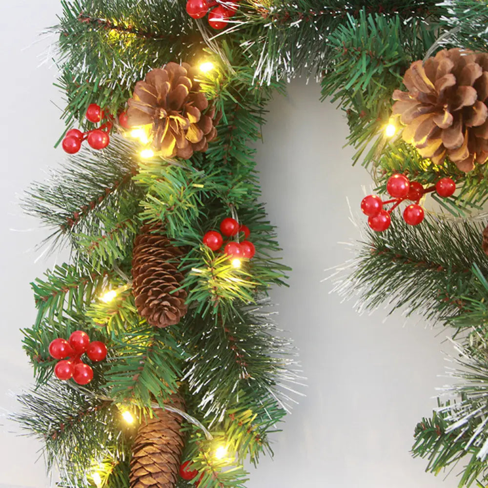 Christmas Garlands with Pinecones and Red Berries