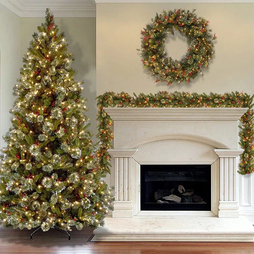 Christmas Garlands with Pinecones and Red Berries